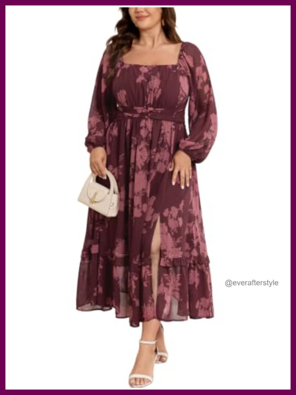 Plus Size Floral Maxi Dress Square Neck Lantern Sleeve Wedding Guest Cocktail